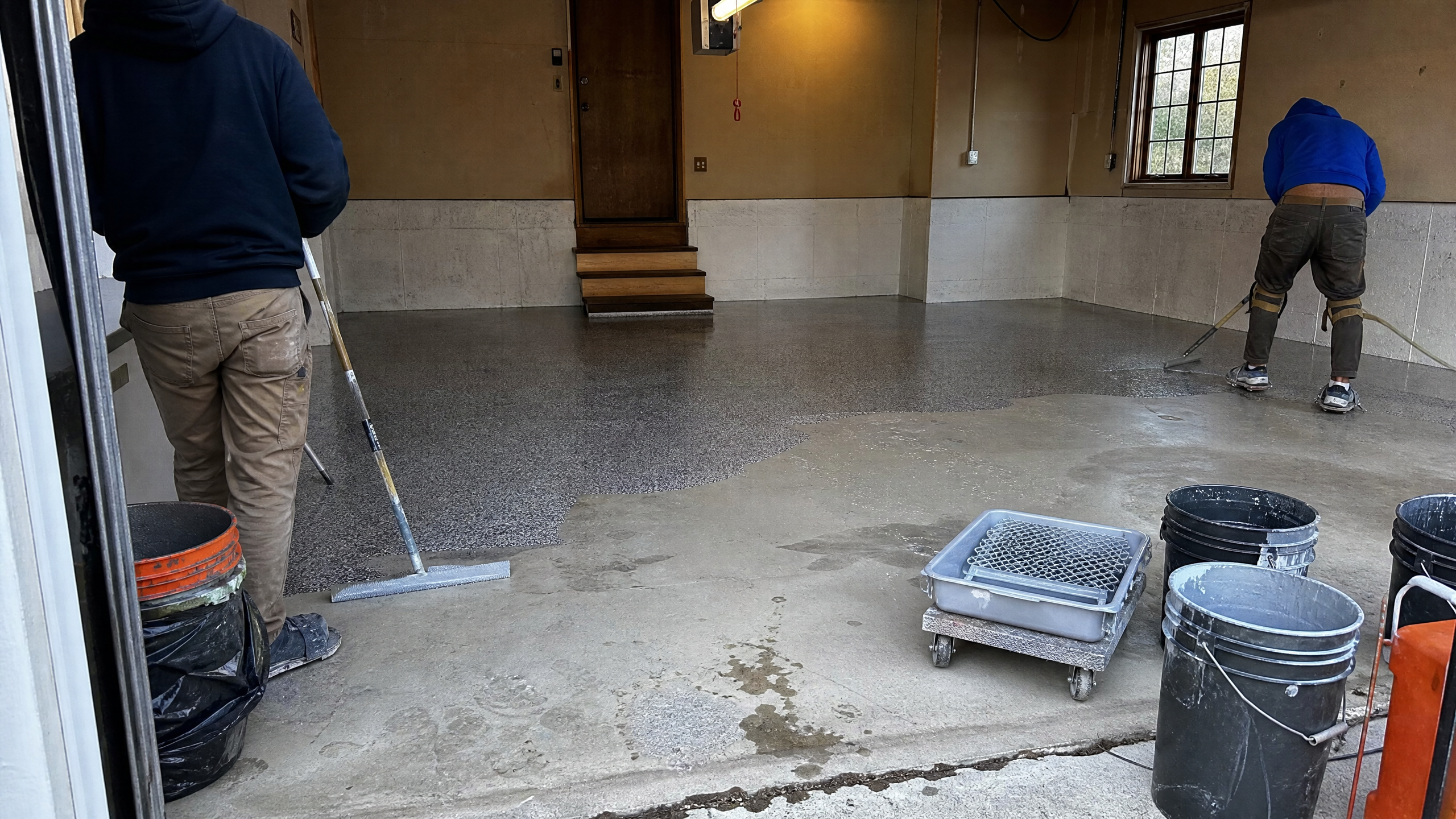 Basement Epoxy Floors in progress at a American residential property — professional service in Sumter County, SC
