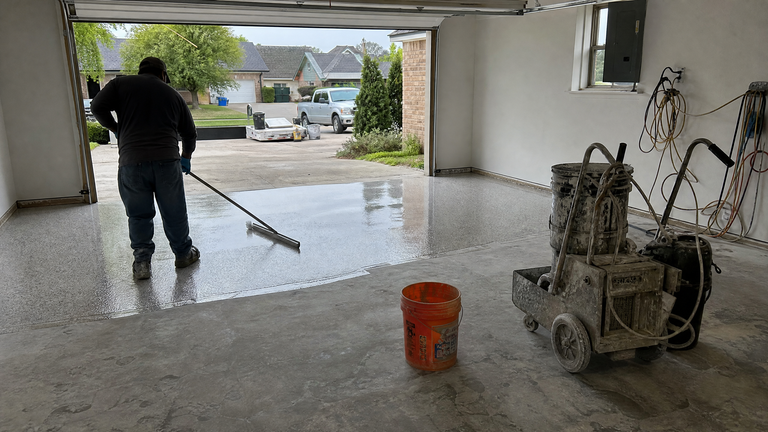 Commercial Epoxy Flooring in progress at a American residential property — professional service in Sumter County, SC